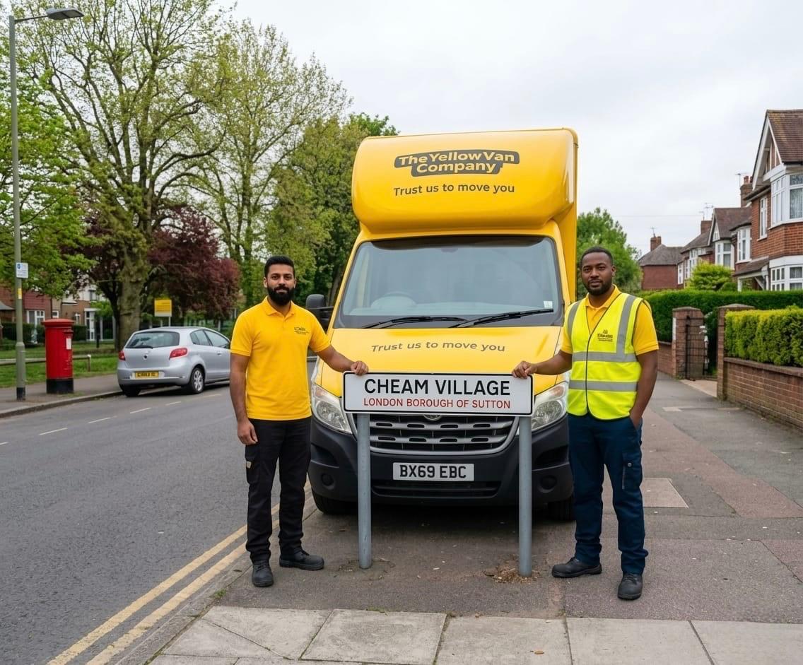 Two of The Yellow Van Company team in Cheam, Sutton &mdash; family-run removals across SM1, SM2 and SM3 since 2011